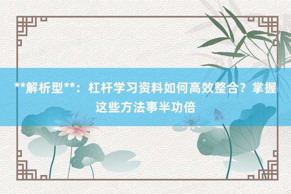 **解析型**：杠杆学习资料如何高效整合？掌握这些方法事半功倍