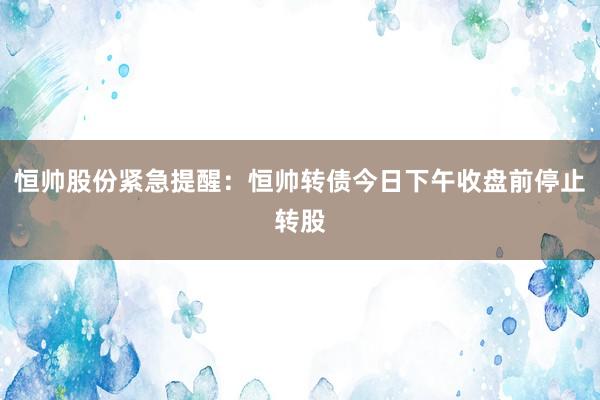 恒帅股份紧急提醒：恒帅转债今日下午收盘前停止转股