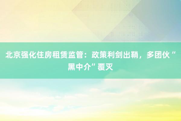北京强化住房租赁监管：政策利剑出鞘，多团伙“黑中介”覆灭