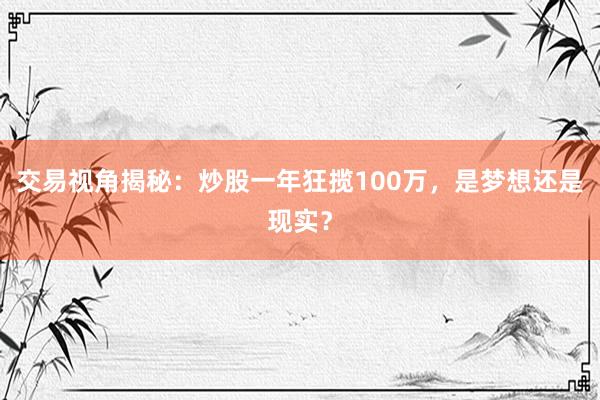 交易视角揭秘：炒股一年狂揽100万，是梦想还是现实？