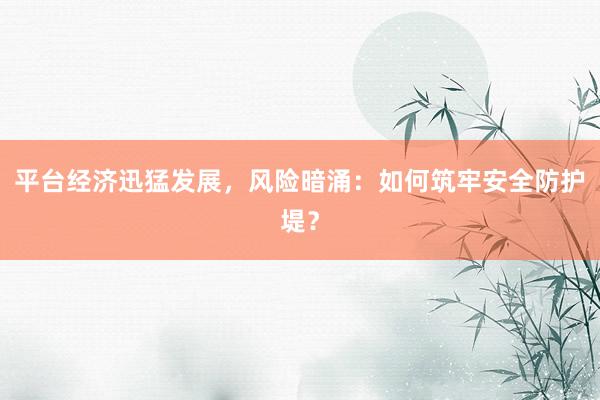 平台经济迅猛发展，风险暗涌：如何筑牢安全防护堤？