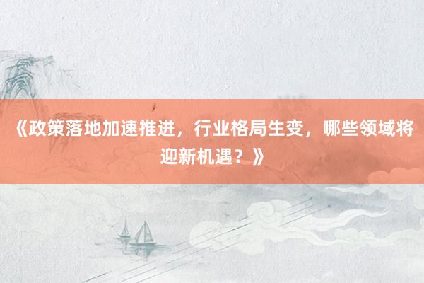 《政策落地加速推进，行业格局生变，哪些领域将迎新机遇？》