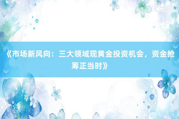 《市场新风向：三大领域现黄金投资机会，资金抢筹正当时》