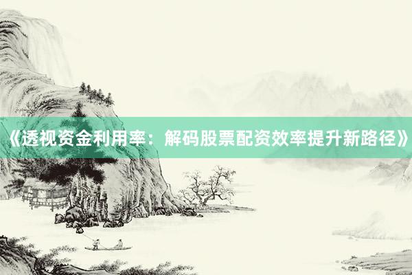 《透视资金利用率：解码股票配资效率提升新路径》