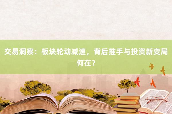 交易洞察：板块轮动减速，背后推手与投资新变局何在？